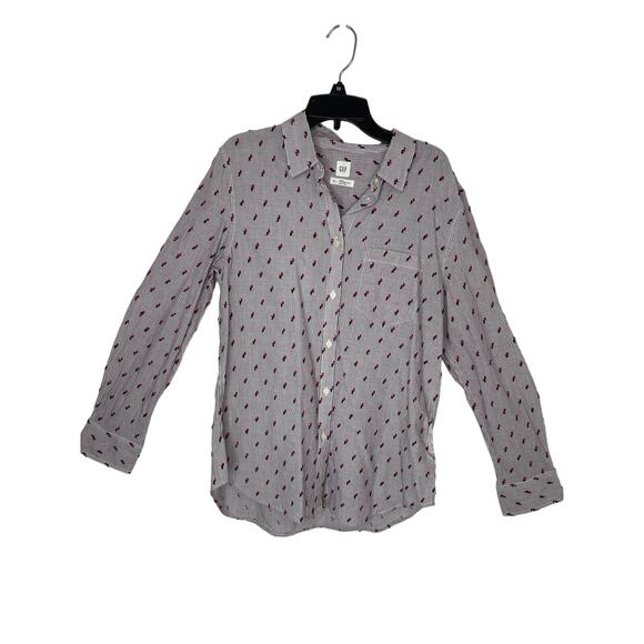GAP blouse shirt button down women's medium purple violet red tufts details - Picture 1 of 13